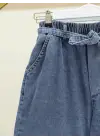 Omarı Lastikli Kuşaklı Kot Pantolon - Buz Mavi