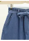 Omarı Bol Paça Beli Lastikli Kot Pantolon - Koyu Mavi