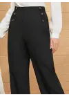 Omarı Düğme Detaylı Bol Paça Krep Pantolon