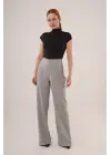 Bol Paça Yandan Fermuarlı Gri Kumaş Pantolon