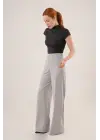 Bol Paça Yandan Fermuarlı Gri Kumaş Pantolon