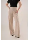 Bol Paça Yandan Fermuarlı Krem Kumaş Pantolon