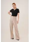 Bol Paça Yandan Fermuarlı Krem Kumaş Pantolon