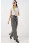 Bol Paça Yüksek Bel Palazzo Kot Pantolon 6656 - Gri
