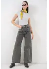 Bol Paça Yüksek Bel Palazzo Kot Pantolon 6656 - Gri
