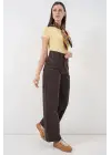 Bol Paça Yüksek Bel Palazzo Kot Pantolon 6656 - Kahverengi