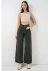 Bol Paça Yüksek Bel Palazzo Kot Pantolon 6656 - Yeşil