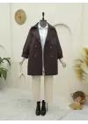 Bolero Detaylı Düğmeli Ara Boy Trençkot -Mürdüm