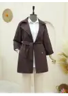 Bolero Detaylı Düğmeli Ara Boy Trençkot -Mürdüm