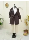 Bolero Detaylı Düğmeli Ara Boy Trençkot -Mürdüm