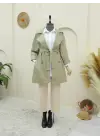 Bolero Detaylı Düğmeli Ara Boy Trençkot -Taş