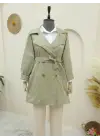 Bolero Detaylı Düğmeli Ara Boy Trençkot -Taş
