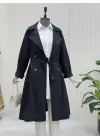 Bolero Detaylı Kemerli Araboy Trençkot -Siyah
