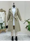 Bolero Detaylı Kemerli Araboy Trençkot -Taş