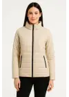 Bomber Mont Ceket – Su İtici Kumaş, Kapitone Astarlı, Fermuarlı, Kışlık - Bej