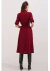 Bordo Kuşaklı Gömlek Elbise 2442