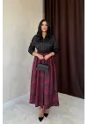 Bordo Leopar Büzgülü Uzun Etek