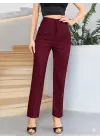 Bordo Renk Yüksek Bel Maskülen Kesim Kumaş Pantolon