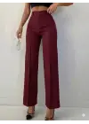 Bordo Renk Yüksek Bel Maskülen Kesim Kumaş Pantolon