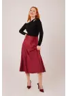 Omarı Midi Bordo Saten Etek - Şık Çan Kesim