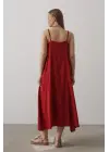 Omarı Bordo Uzun Çan Elbise Askısız ve Şık