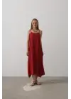 Omarı Bordo Uzun Çan Elbise Askısız ve Şık