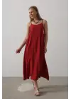 Omarı Bordo Uzun Çan Elbise Askısız ve Şık