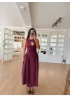 Omarı Bordo Uzun Kolsuz Elbise - Şık ve Zarif Model