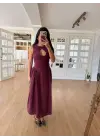 Omarı Bordo Uzun Kolsuz Elbise - Şık ve Zarif Model