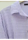 Omarı İnce Çizgili Bürümcük Gömlek - Lila