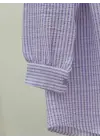 Boydan Düğmeli Bağcıklı Çizgili Bürümcük Gömlek -Lila