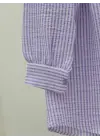 Omarı İnce Çizgili Bürümcük Gömlek - Lila