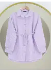 Omarı İnce Çizgili Bürümcük Gömlek - Lila