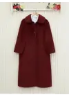 Bordo Boydan Düğmeli Cepli Kaban Kadın Giyim