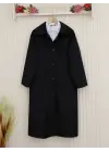 Siyah Boydan Düğmeli Cepli Kaban Kadın Giyim
