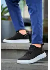 Omarı Siyah Keten Yüksek Taban Erkek Spor Ayakkabı
