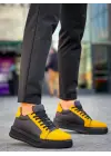 Omarı Siyah Sarı Yüksek Taban Günlük Spor Ayakkabı