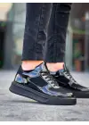 Omarı Yüksek Tabanlı Siyah Rugan Günlük Spor Ayakkabı