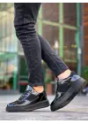 Modern Siyah Rugan Yüksek Taban Spor Ayakkabı