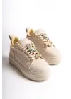 BRIANNA Bağcıklı Rahat tabanlı ayakkabı Tabaan Renkli Taş Dekorlu Bayan Spor tabanlı ayakkabı Spor Ayakkabı  CKısa Topuk - Krem/Altın