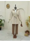 Omarı Elegan Broş Detaylı Bej Trençkot
