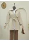 Omarı Elegan Broş Detaylı Bej Trençkot