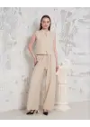 Broşlu yelek pantolon takım bej s255821