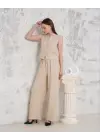 Broşlu yelek pantolon takım bej s255821