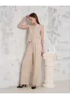 Omarı Etkileyici Broşlu Yelek Pantolon Takım Bej