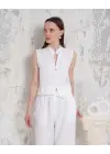 Broşlu yelek pantolon takım beyaz s255821