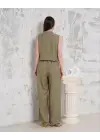 Broşlu yelek pantolon takım haki s255821