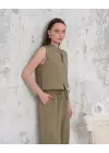 Broşlu yelek pantolon takım haki s255821