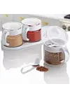 Omarı Beyaz 3lü Kapaklı Cam Baharatlık Takımı