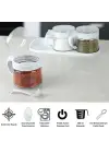 Omarı Beyaz 3lü Kapaklı Cam Baharatlık Takımı